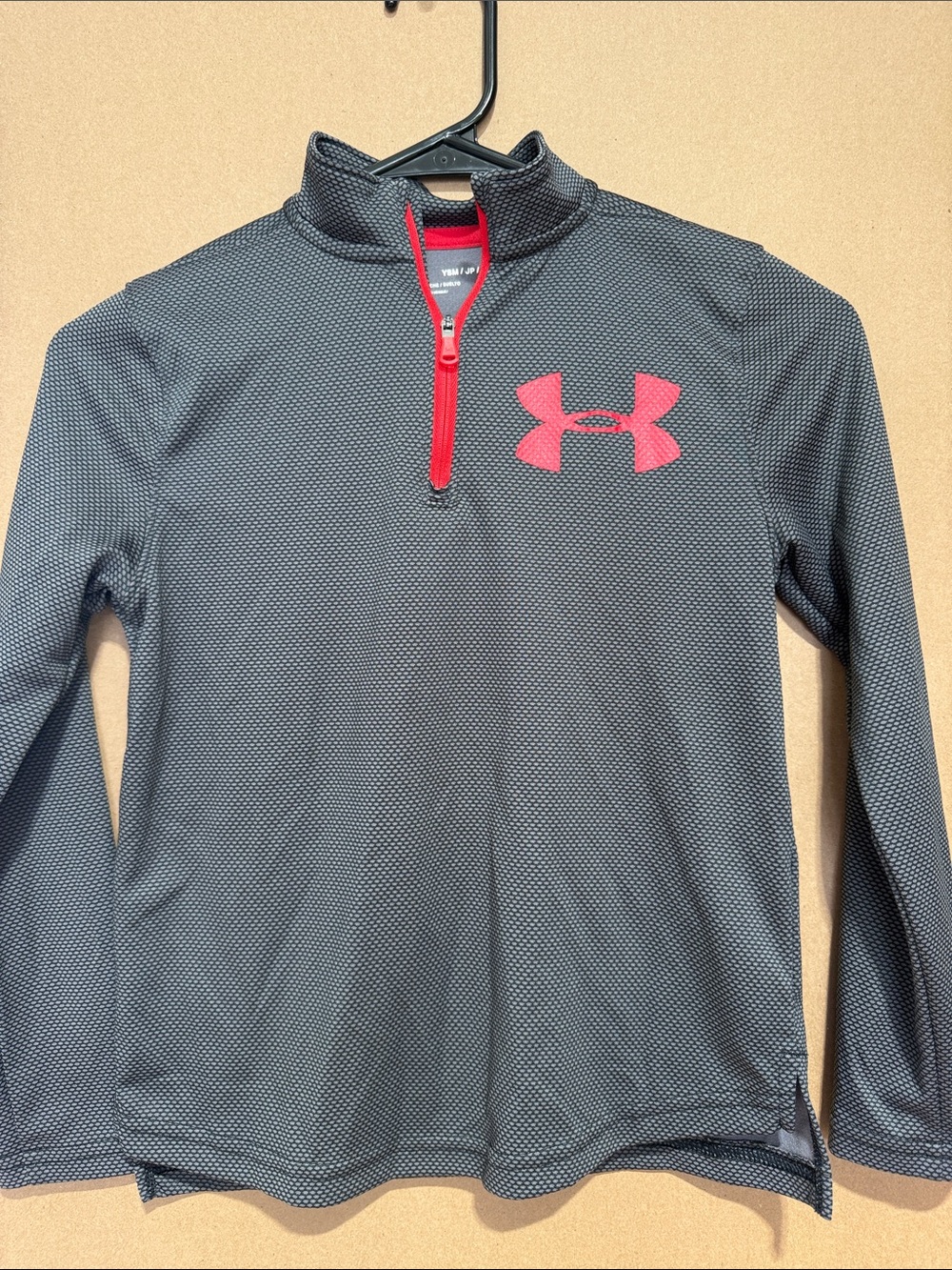 Under Armour Boys Gray Heather Quarter-Zip Pullover with Red Logo